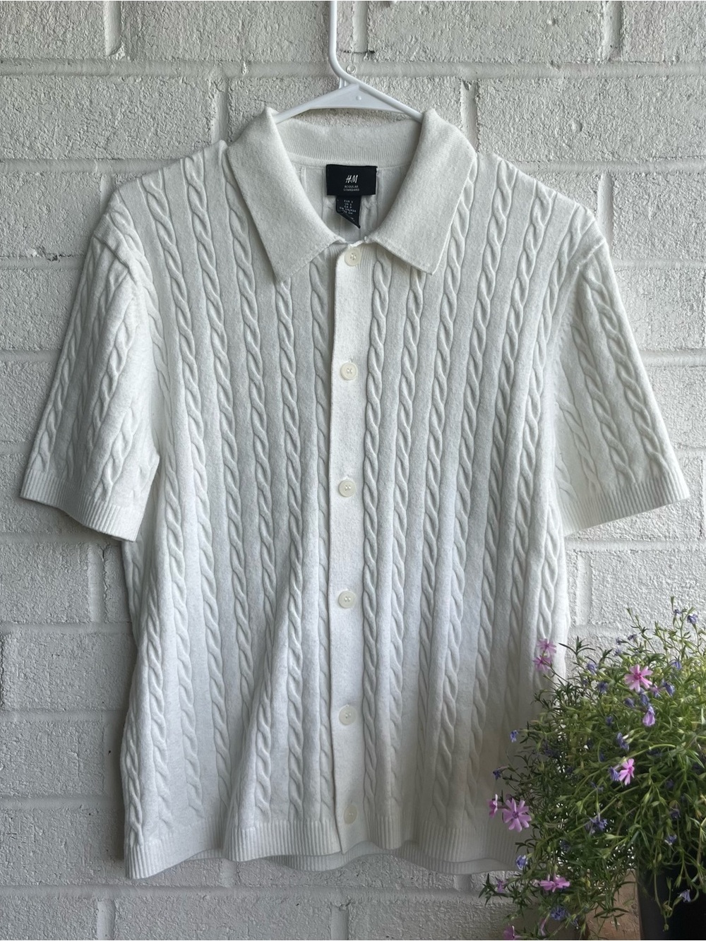 New without tag H&M Cream Cable-Knit Short Sleeve Button Polo